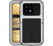LOVE MEI para Xiaomi 13 5G Anti-drop Phone Case Silicona + Cubierta de metal con película de vidrio templado Plata/plata