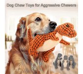 Dino robusto indestructible, juguetes para perros chirriantes para masticadores agresivos, peluche irrompible para perros de peluche color naranja