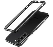 Carcasa del parachoques Marco de aluminio de metal compatible con Samsung Galaxy S22 S22 + S22 Ultra con película protectora de lente negro plata