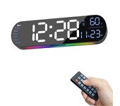 Reloj de pared digital grande con control remoto de 13,7 pulgadas, brillo automático, reloj despertador dual y temporizador, para Negro