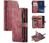 Gangxun Funda para Samsung Galaxy S8 Cover Wallet Tarjetero con cremallera magnética de cuero PU duradero - Rojo