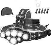 Shindat Linterna frontal, faro súper brillante, 18000 lúmenes 8 LED 8 modos faro, recargable a prueba de agua