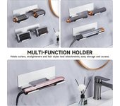 2 piezas Soporte para secador de pelo Secador de plancha de pelo montado en la pared Secador Soporte para el cabello Organizador de baño Estantes W...