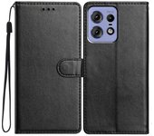 Para Motorola Edge 50 Pro 5G Funda de cuero para teléfono Cubierta de soporte de billetera con correa práctica Negro