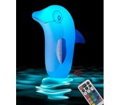 Juguetes de piscina iluminados para niños adultos Delfín inflable de pie en tierra acuática con diseño de vaso / LED y control remoto / flotadores ...