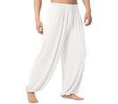 Biplut Pantalones holgados casuales de color sólido para hombres Danza del vientre Yoga Harem Pantalones Pantalones Pantalones Blanco L