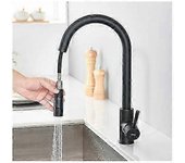 Grifo de cocina con ducha extraíble negro mate 360 Mezclador de fregadero giratorio de acero inoxidable 360 Mezclador de cocina de 2 funciones s202...