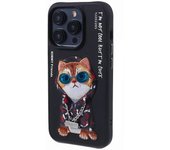 NIMMY Glasses Pet Series para iPhone 15 Pro Funda bordada de cuero recubierto de PC + TPU Multicolor Style A