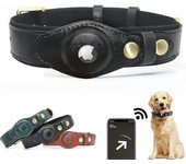 Airtag Collar para perros, soporte ajustable para collar de cuero de vaca natural para perros compatible con Airtag Negro L