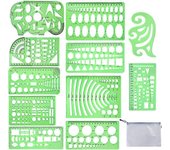 11 piezas Dibujos geométricos Plantillas Plantillas Plantillas Plástico Plantilla de medición Reglas Clara Plantilla de forma verde para dibujo Ing...