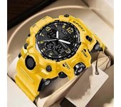 Reloj impermeable para hombre Relojes de pulsera digitales de cuarzo analógico militar deportivo amarillo