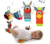 4PCS Sonajeros para bebés Calcetines de juguete y muñequera Buscador de sonajeros de muñeca y sonajero de muñeca Calcetines de juego de juguete de ...