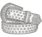 Rhinestone Cinturón para hombres mujer vaquero occidental vaquera Bling tachonado cinturón de cuero para pantalones vaqueros Un blanco 120cm(47Inch)
