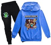 Minecraft Impreso Niños Tracksuit Set Chicos Chicas Sudadera con capucha Jogger Pantalones Pantalones Outfit Activewear Azul 9-10 Years