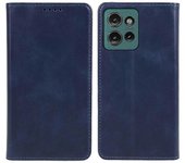 Para funda Motorola Edge 50 Neo 5G Funda de teléfono de cuero PU magnético fuerte Textura de pantorrilla - Azul Multicolor Blue