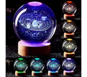 Heytea Lámpara de bola de cristal del sistema solar 3d, luz nocturna de bola de cristal K9 de 3,15 pulgadas con base de madera, 16 colores que camb...