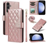 Para Samsung Galaxy S24 FE Case Wallet Rhombus Leather Phone Cover con correa para el hombro, correa para la muñeca Multicolor Style H