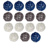 15Pcs bolas de ratán bolas decorativas orbes rellenos de jarrones decoración de mesa, para orbe de techo bola de vid de AzulGrayBlanco