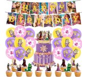 Tangled Rapunzel Princess Themed Birthday Party Supplies Banner Balloons Cupcake Cake Toppers Decoration Set