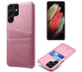 Para Samsung Galaxy S22 Ultra 5G Ranuras dobles para tarjetas Funda para teléfono Antiarañazos Ultra Slim + Cubierta dura para PC Oro rosa Style C ...