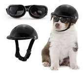 Casco para perros Gafas set Casco para mascotas Gafas de sol Perros Ajustable Perros Motocicleta Sombrero de seguridad S