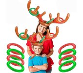Juego de anillo de asta de reno inflable de 2 juegos, juegos de fiesta de Navidad en familia