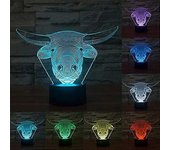 3D Cow Bull Lámpara de luz nocturna Ilusión Luz nocturna 7 Color que cambia de color Interruptor táctil Mesa Decoración de escritorio Lámparas Acrí...