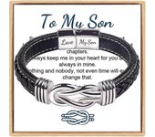 A mi hijo pulsera, siempre unidos entre sí pulsera de cuero trenzado, pulsera de cuero de cuero de cierre magnético de acero inoxidable, pulsera de...