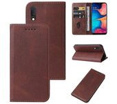 Para Samsung Galaxy A20e Cierre magnético Funda de cuero para teléfono Marrón