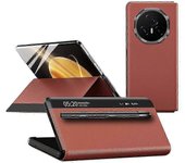 unbrand Funda para teléfono de cuero PU For Honor Magic V3 5g View View Window con lápiz óptico Marrón