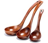 Cucharas de sopa de madera Cucharas Cucharón de madera natural Cuchara de mango largo 3 piezas Utensilio de cocina de madera
