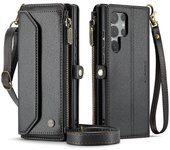 Unbrand Estuche de billetera cruzado para Samsung Galaxy Z Fold 6 con bloqueo RFID, estuche de cuero con cremallera magnética con cremallera abatib...