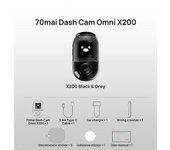 70mai Dash Cam Omni X200 360 Diseño de vista completa AI Detección de movimiento Coche DVR GPS incorporado ADAS 24H Estacionamiento Monitior eMMC A...