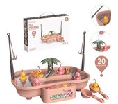 Wiuo Juego de pesca musical para niños Juguete Tablero giratorio para niños que atrapa el juego de juguetes de pesca Rosa