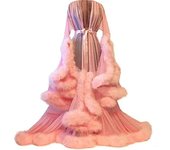 Vestido largo de las mujeres Plumas acampanadas Vestido de mangas acampanadas Perfecto para despedidas de soltera Rosa XL
