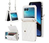 Para Motorola Razr 40 Ultra 5g Ranuras para tarjetas Funda Pu Cuero + PC Crossbody Phone Cover Blanco