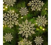 36Pcs Navidad Invierno Brillo Copo de Nieve Adornos Set Decoraciones Colgantes de Árbol de Navidad para Boda Cumpleaños Casa Puerta de Ventana Oro