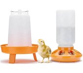 Kit de comedero y bebedero de pollitos de llenado superior, comedero y bebedero de pollitos con patas ajustables de 3 alturas para pollitos naranja