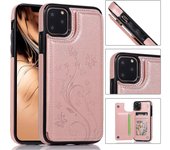 Funda Iphone 13 Pro Max con tarjetero Cuero PU Estampado de mariposas Rose Gold