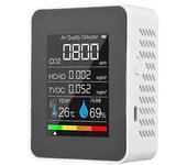 Detector de gas cinco en uno con pantalla digital LCD Detector de dióxido de carbono con pantalla a color (batería incorporada), blanco (carcasa co...