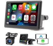 Soporte de tablero de pantalla Carplay inalámbrico portátil, pantalla táctil de 7 pulgadas, estéreo de automóvil, Bluetooth, radio FM para automóvi...