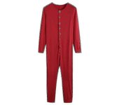 Hombres Manga Larga Mono de una pieza Pijama Ropa de dormir Playsuit Ropa de noche Rojo de vino L
