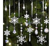 16 piezas de carámbano acrílico copo de nieve colgante de gota de hielo, decoraciones de cristal para árbol de Navidad, árbol de Navidad, decoracio...
