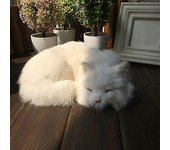 Realista dormir como un gato de felpa de piel falsa tamaño natural peludo animal de la casa nuevo Blanco