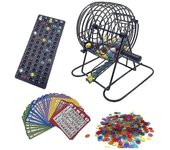 Juego de juego de bingo - Deluxe con jaula de bingo de 6 pulgadas, 75 bolas de colores, 50 cartones de bingo como se muestra