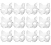 12pcs Máscara en blanco Máscaras de gato Disfraz Máscara de cosplay Jardín de infantes DIY Máscara de gato sin pintar-ZZY
