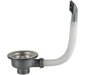 2025 Nuevo Desagüe de fregadero con rebosadero Cesta cuadrada de acero inoxidable 110 mm, Acero inoxidable, Desagüe + Cesta
