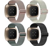 Paquete de 4 correas de nailon elástico: Fitbit Versa 4/3/sense, banda deportiva ajustable