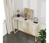 Pasillo delgado Consola de mármol Sofá industrial estrecho Mesa auxiliar Entrada Almacenamiento de oficina Marco dorado Blanco 100x30x78.5cm