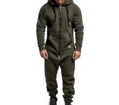 Hombre Onesie Hoodie Zip Jumpsuit Winter Casual Hooded Romper Playsuit Verde del ejército 2XL